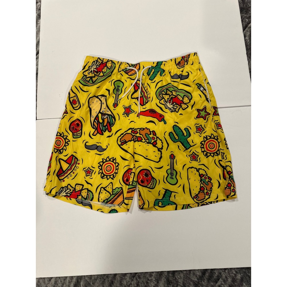 Mexican Food Print Top/Short Set Men's Size Medium Yellow EUC - Picture 4 of 11